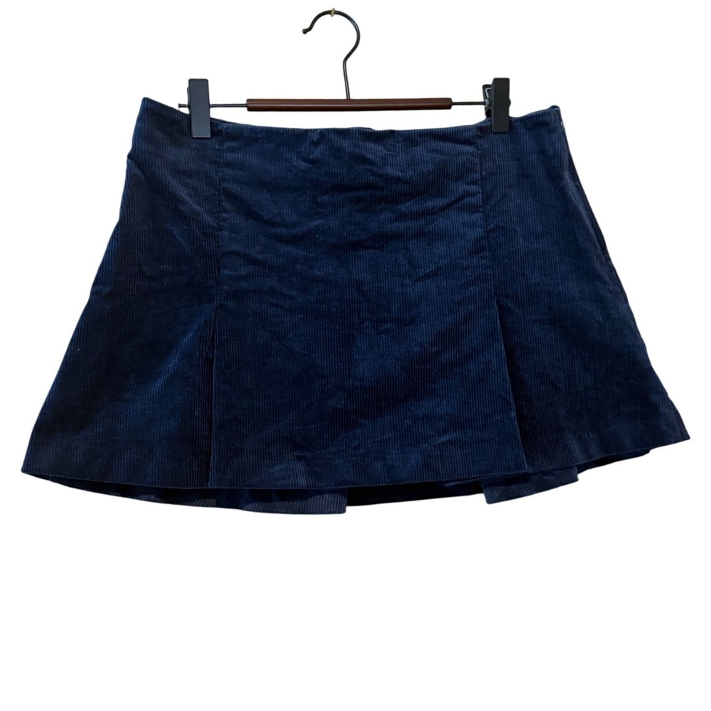 Zara Women Navy Blue Corduroy Pleated Mini Skirt Medium